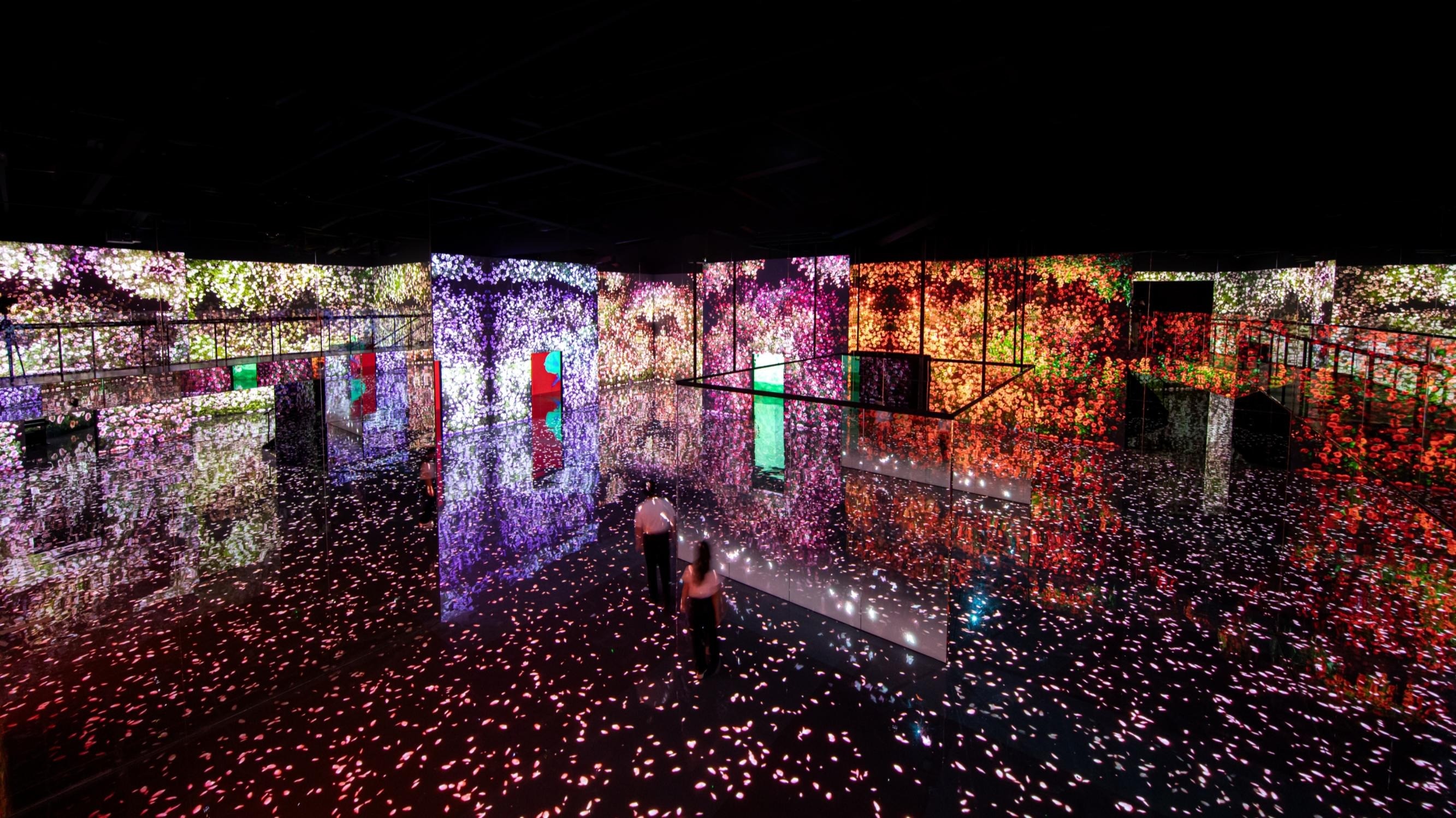 Arte Museum Dubai interior with colorful digital floral projections.