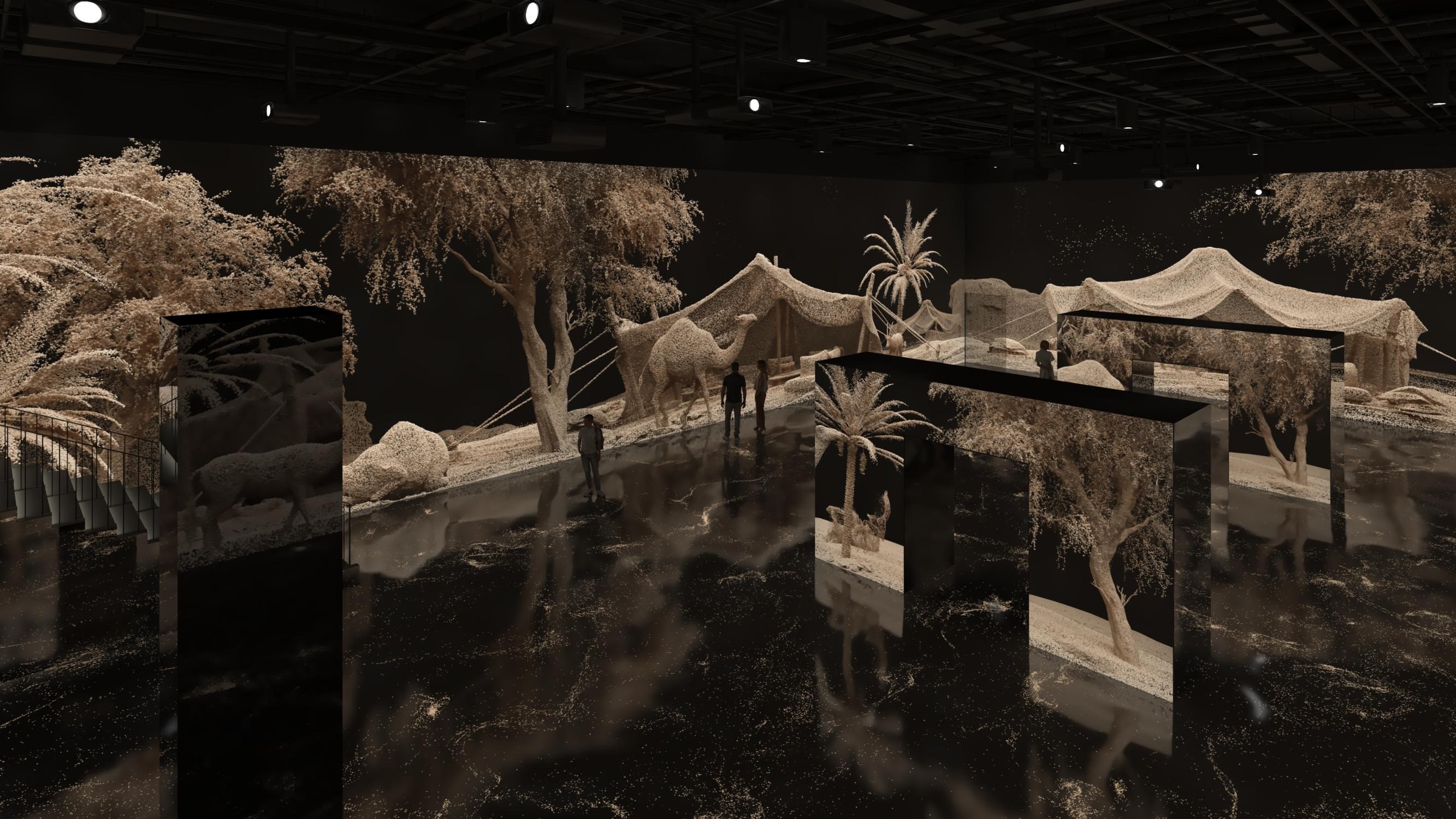 Arte Museum Dubai interior with desert-themed digital art installation.