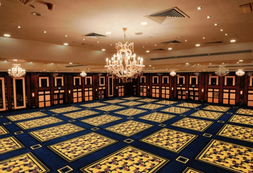 Elegant ballroom with chandeliers at Dubai World Trade Centre.