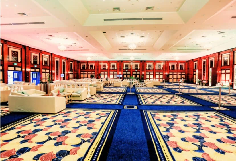 Spacious hall with patterned carpet at Dubai World Trade Centre.