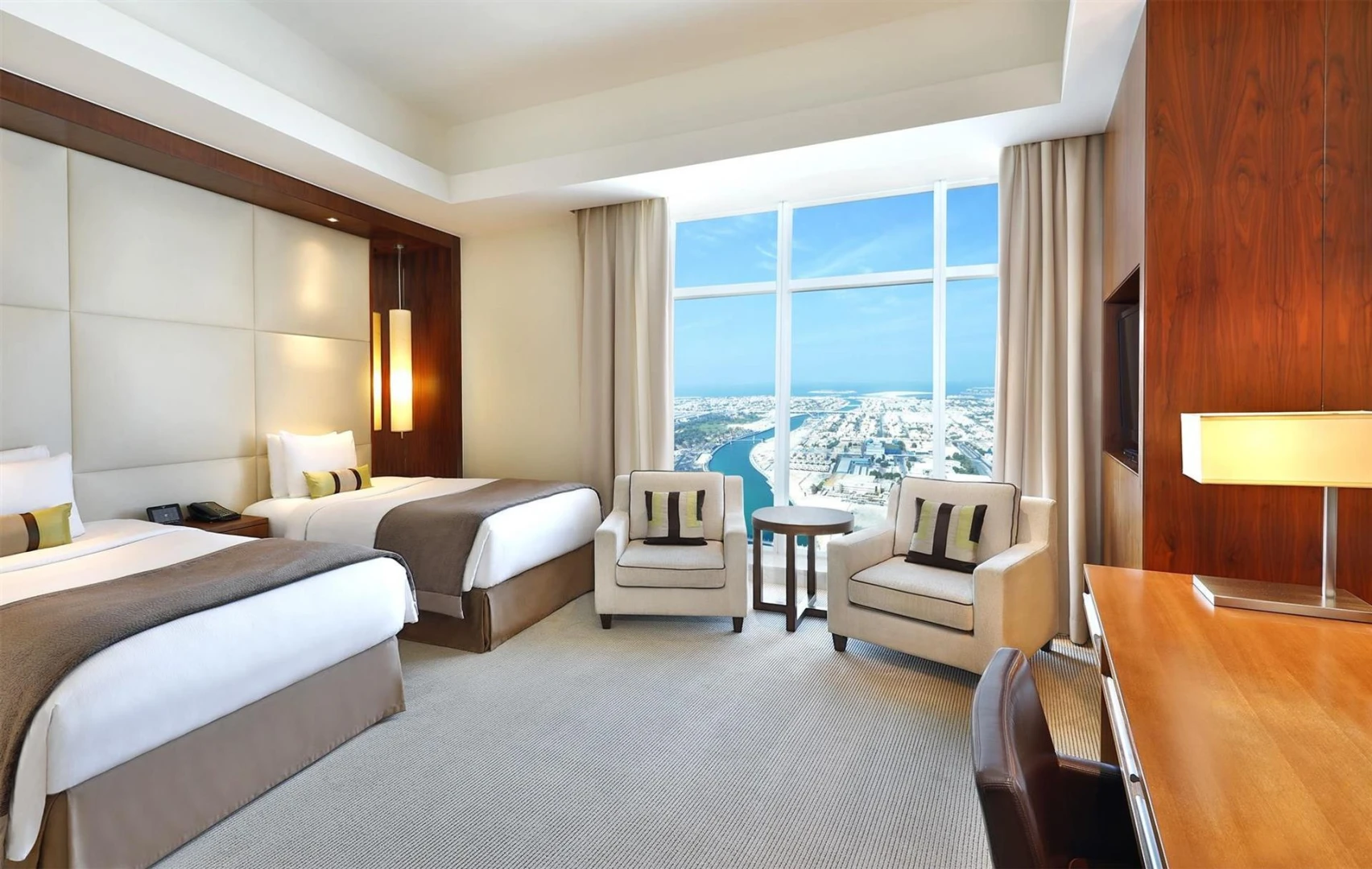 Luxurious room with city view at JW Marriott Marquis Dubai.