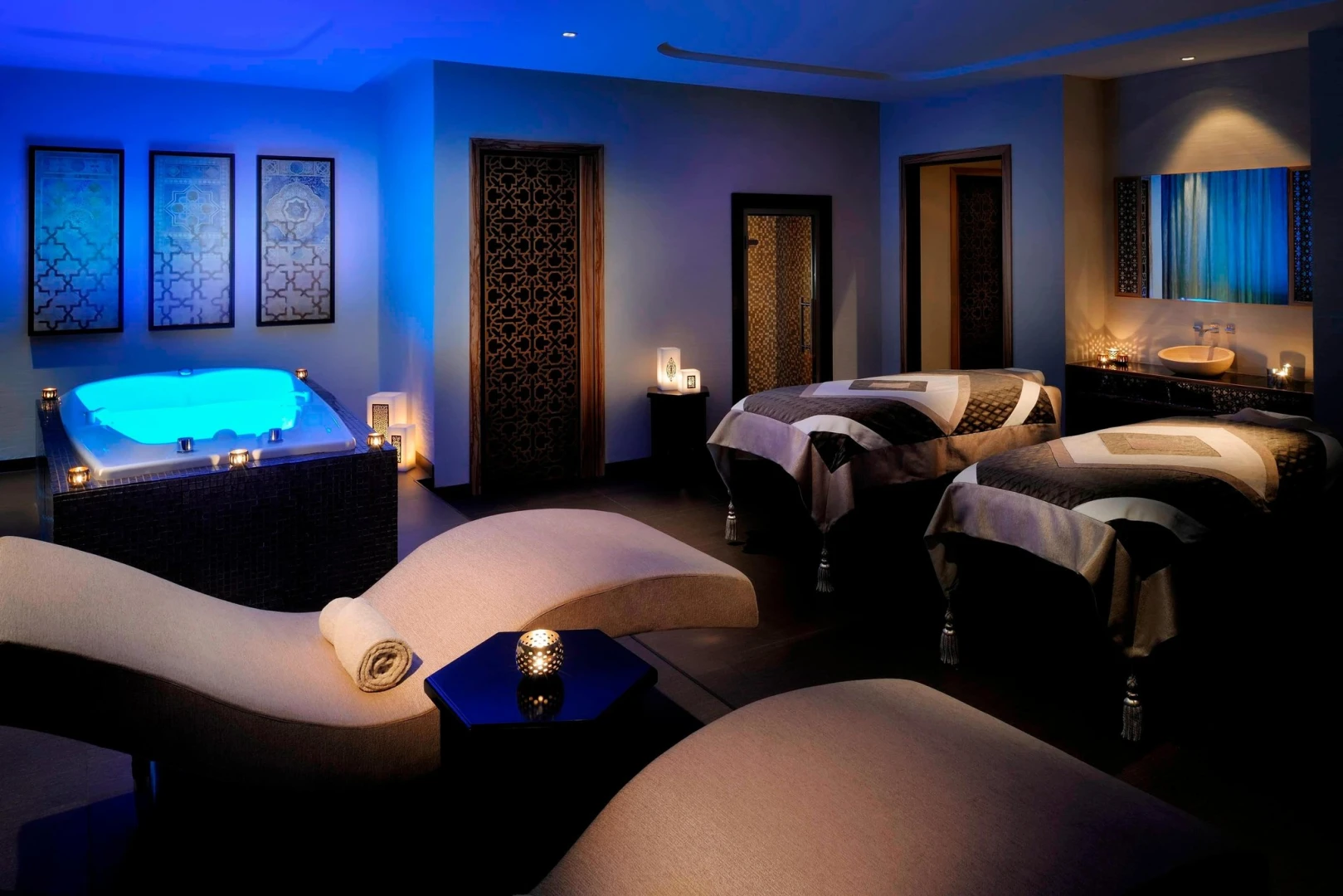 Serene spa room with massage tables, JW Marriott Marquis Dubai.