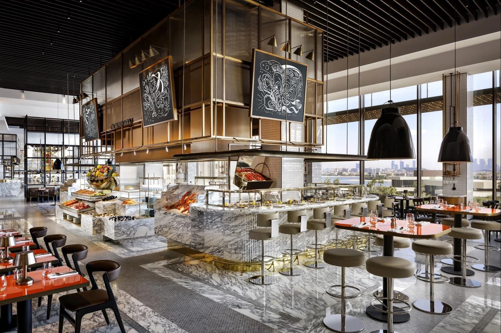 Luxurious dining area at Atlantis The Royal, Dubai with city views.