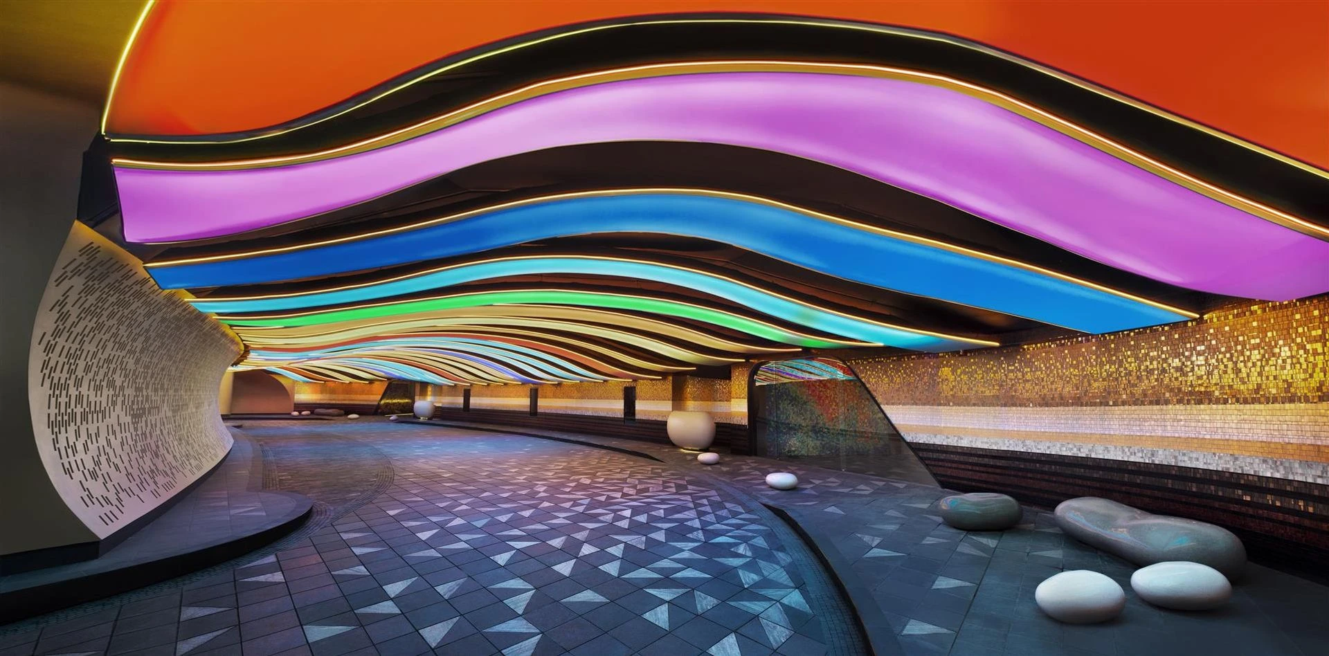 Colorful wavy ceiling in W Dubai - The Palm, Dubai.