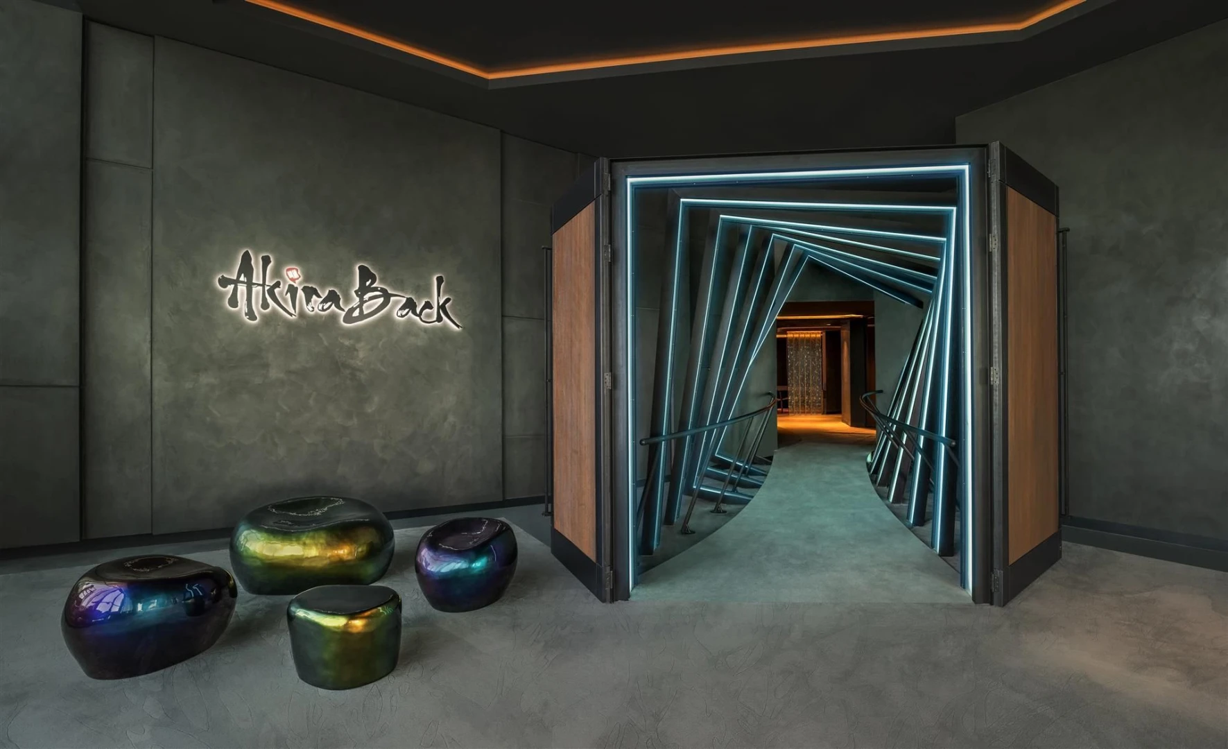 Akira Back entrance at W Dubai - The Palm, futuristic design.