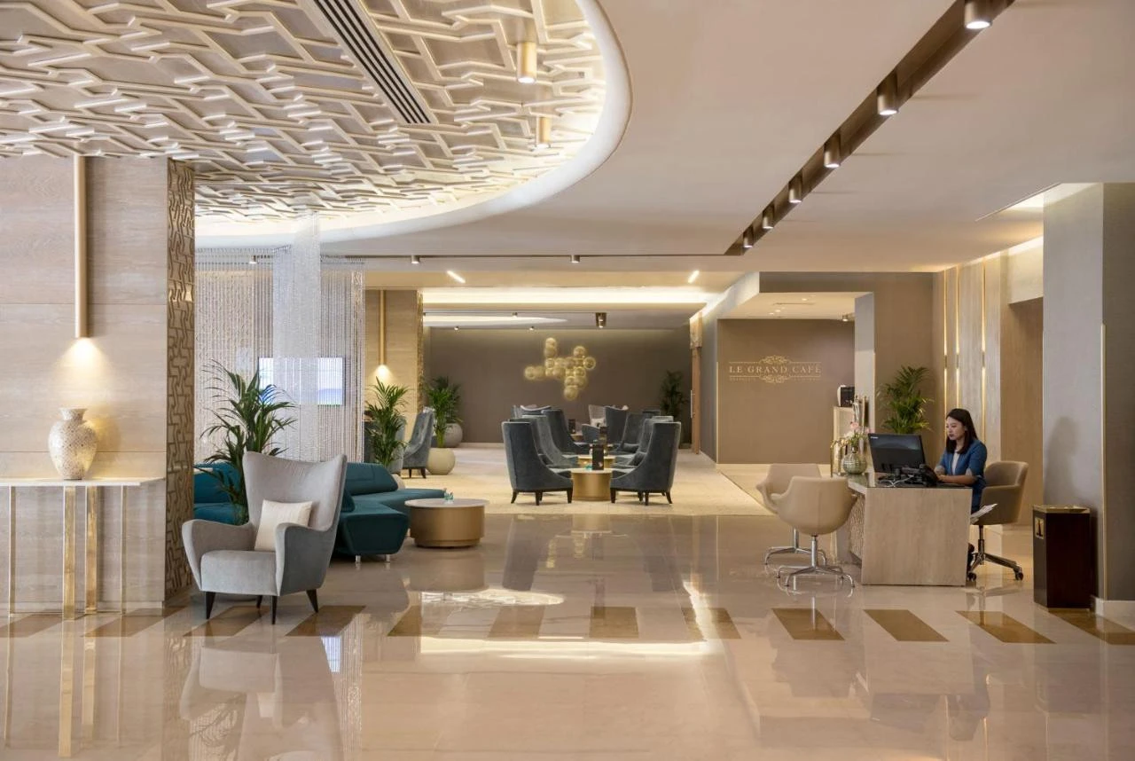 Elegant lobby of Two Seasons Hotel & Apartments Dubai.