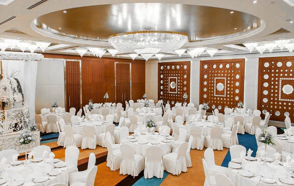 Elegant banquet hall at Radisson Blu Hotel, Dubai Deira Creek.
