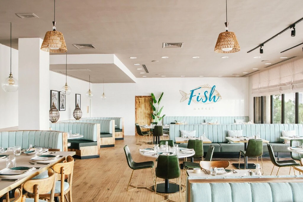 Modern restaurant interior at Radisson Blu Hotel, Dubai Deira Creek.