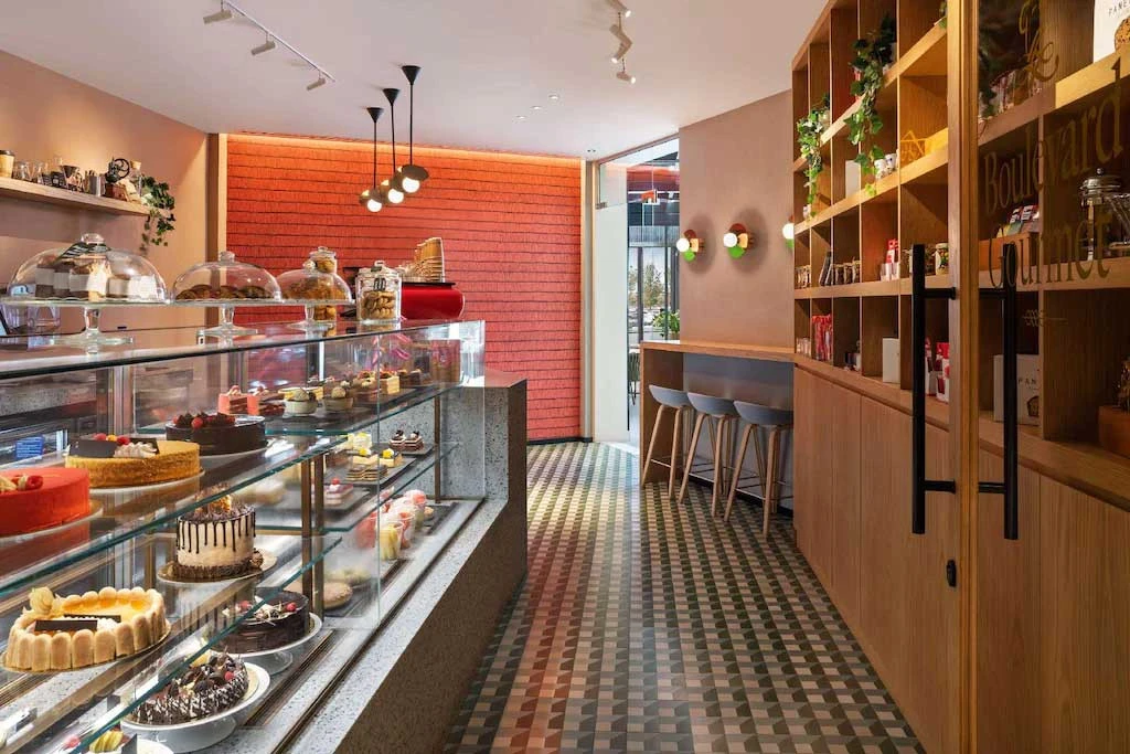 Pastry display at Radisson Blu Hotel, Dubai Deira Creek cafe.