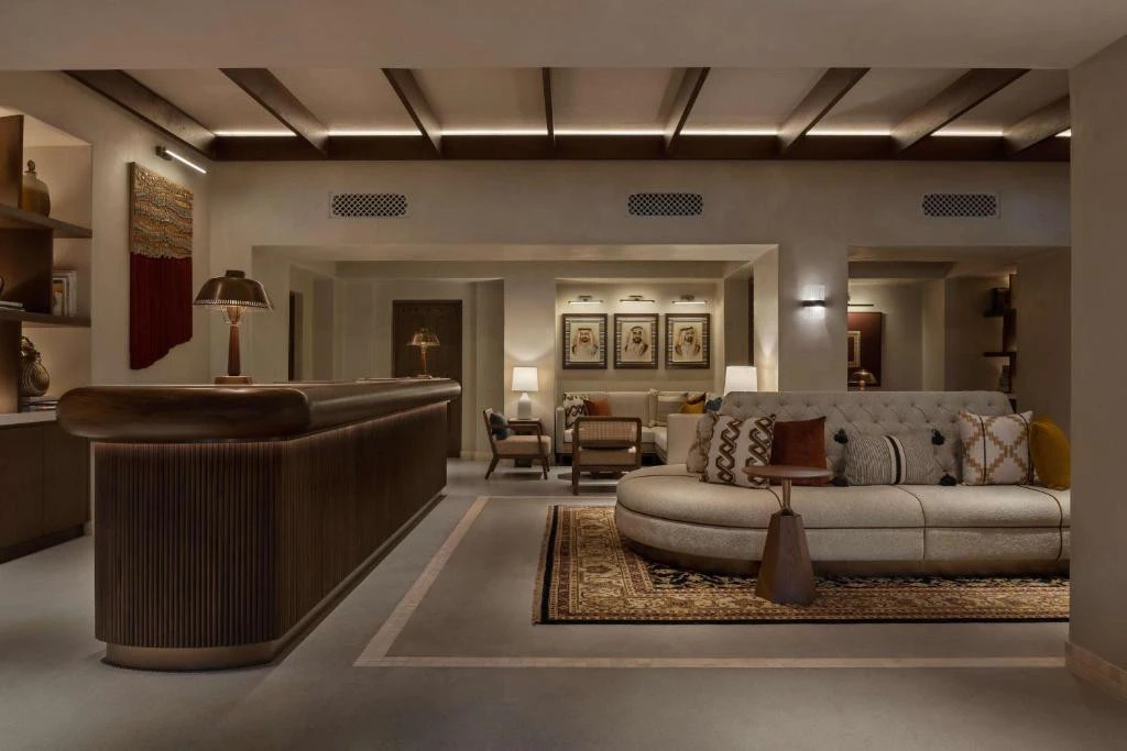 Luxurious seating area with plush sofa at Bab Al Shams, Dubai.