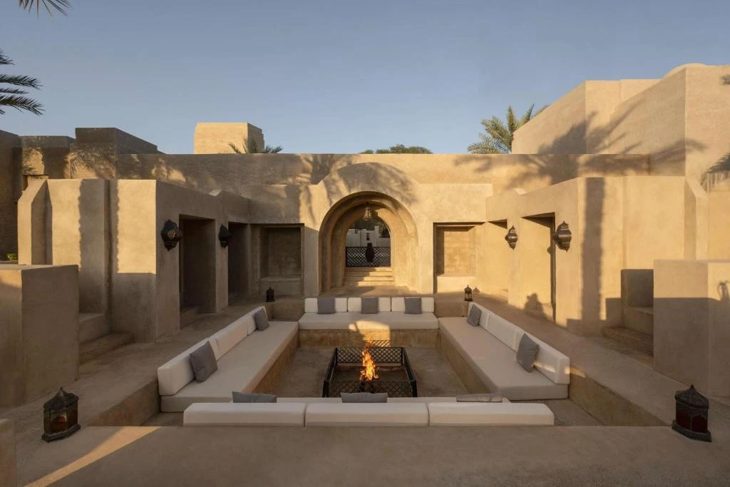 Bab Al Shams courtyard with seating and fire pit, Dubai resort