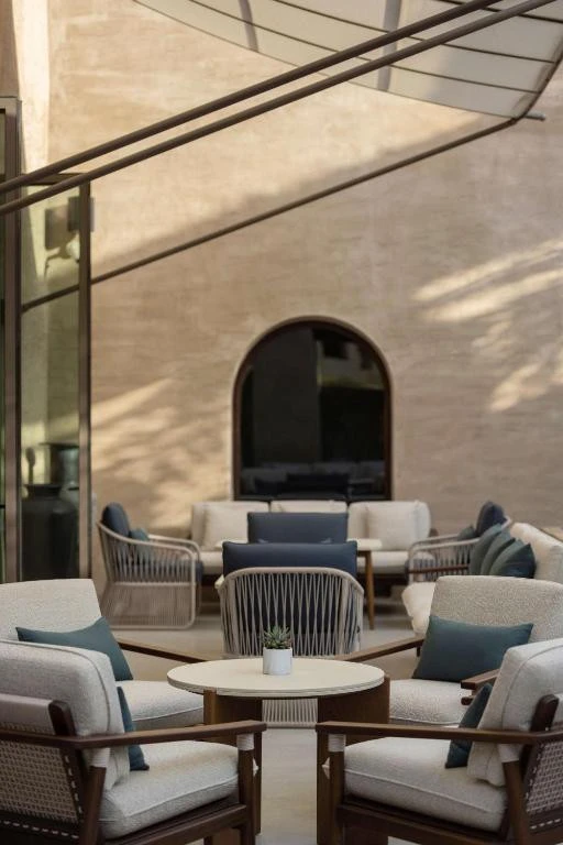 Outdoor seating area at Bab Al Shams Resort, Dubai.