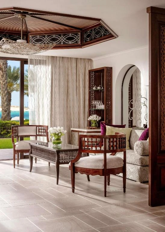 Elegant seating area at One&Only Royal Mirage, Dubai with ocean view.