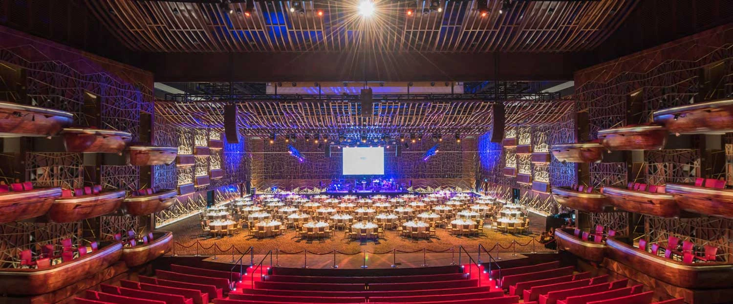 Elegant interior of Dubai Opera set for an event, Dubai.