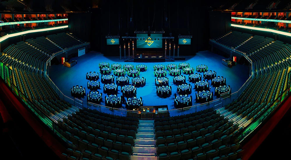 Coca-Cola Arena in Dubai set for a formal event.
