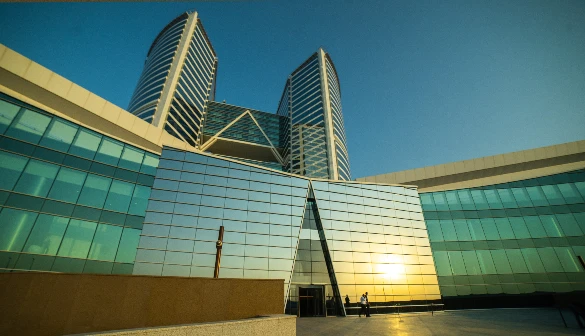 Jafza One Convention Centre's modern glass facade in Dubai.