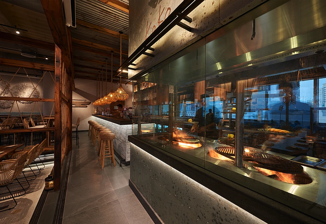 Koko Bay restaurant interior with bar and grill, Dubai.