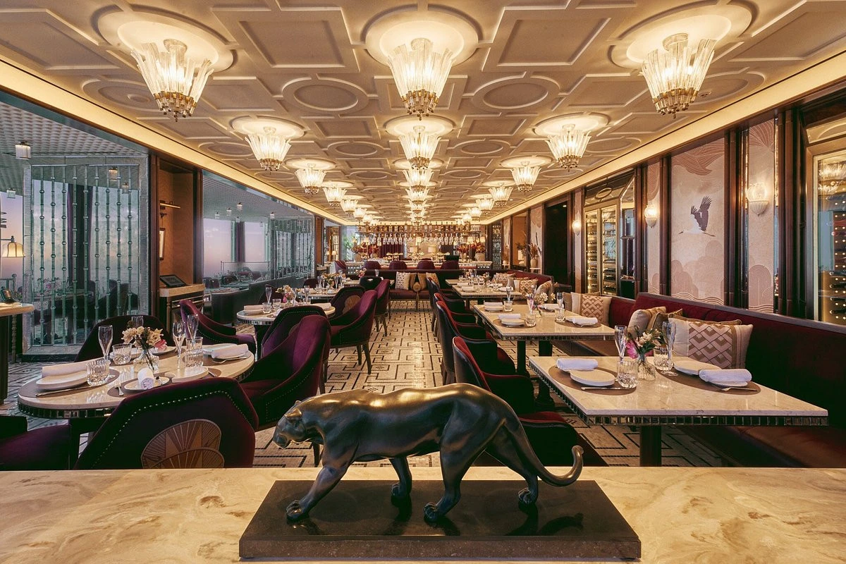 Elegant dining area at Atmosphere Burj Khalifa, Dubai.