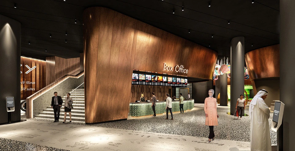 Roxy Cinema Dubai Hills box office with modern interior design.