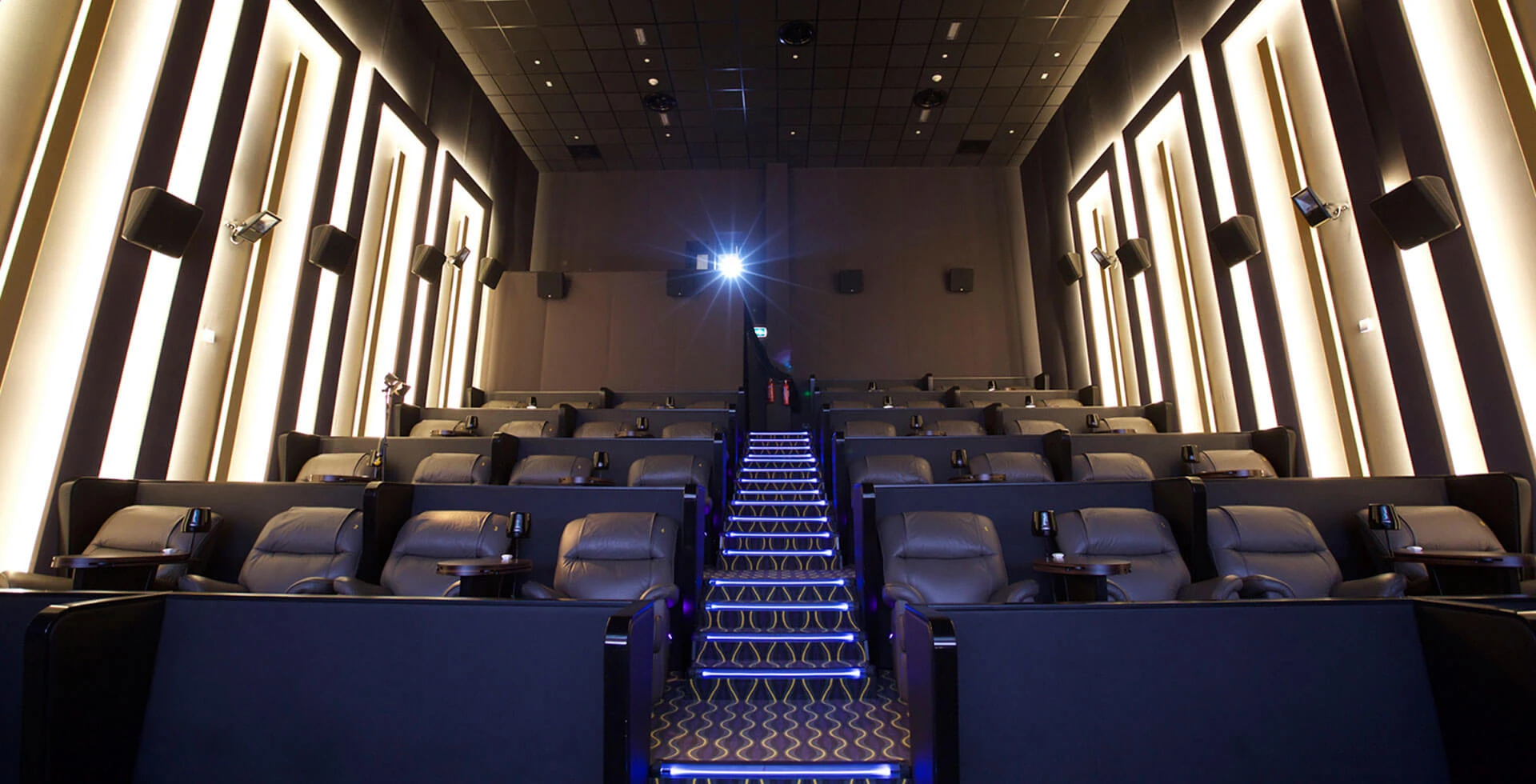 Luxurious seating inside Roxy Cinema Dubai Hills theater.