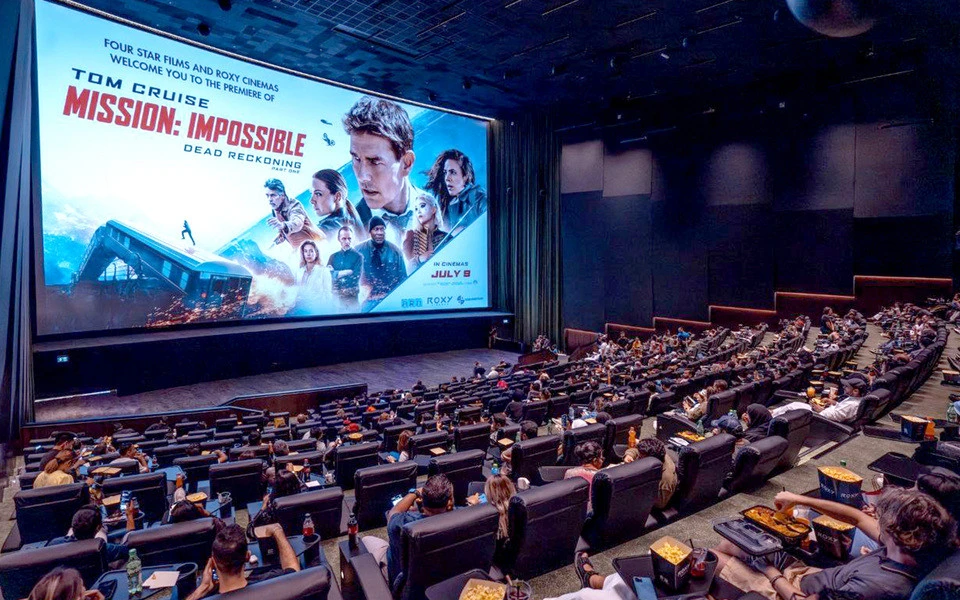 Roxy Cinema Dubai Hills showing Mission: Impossible premiere with audience seated.