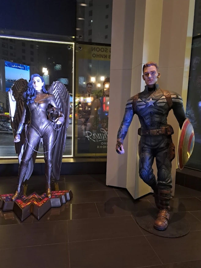 Superhero statues at Roxy Cinema The Beach JBR, Dubai.