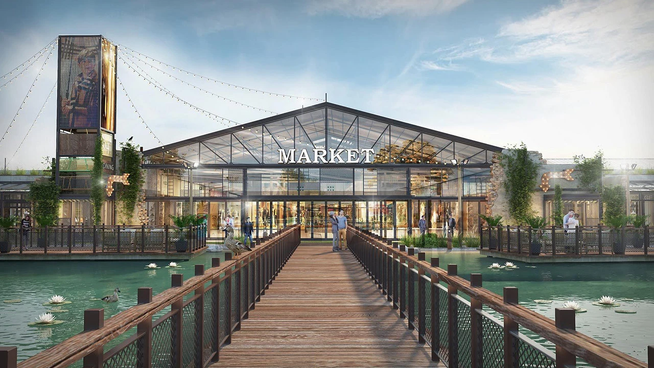 Roxy Cinema Al Khawaneej entrance with water feature, Dubai.