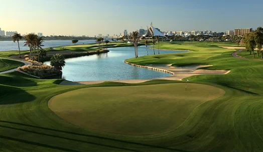 Scenic view of Dubai Creek Golf & Yacht Club course.