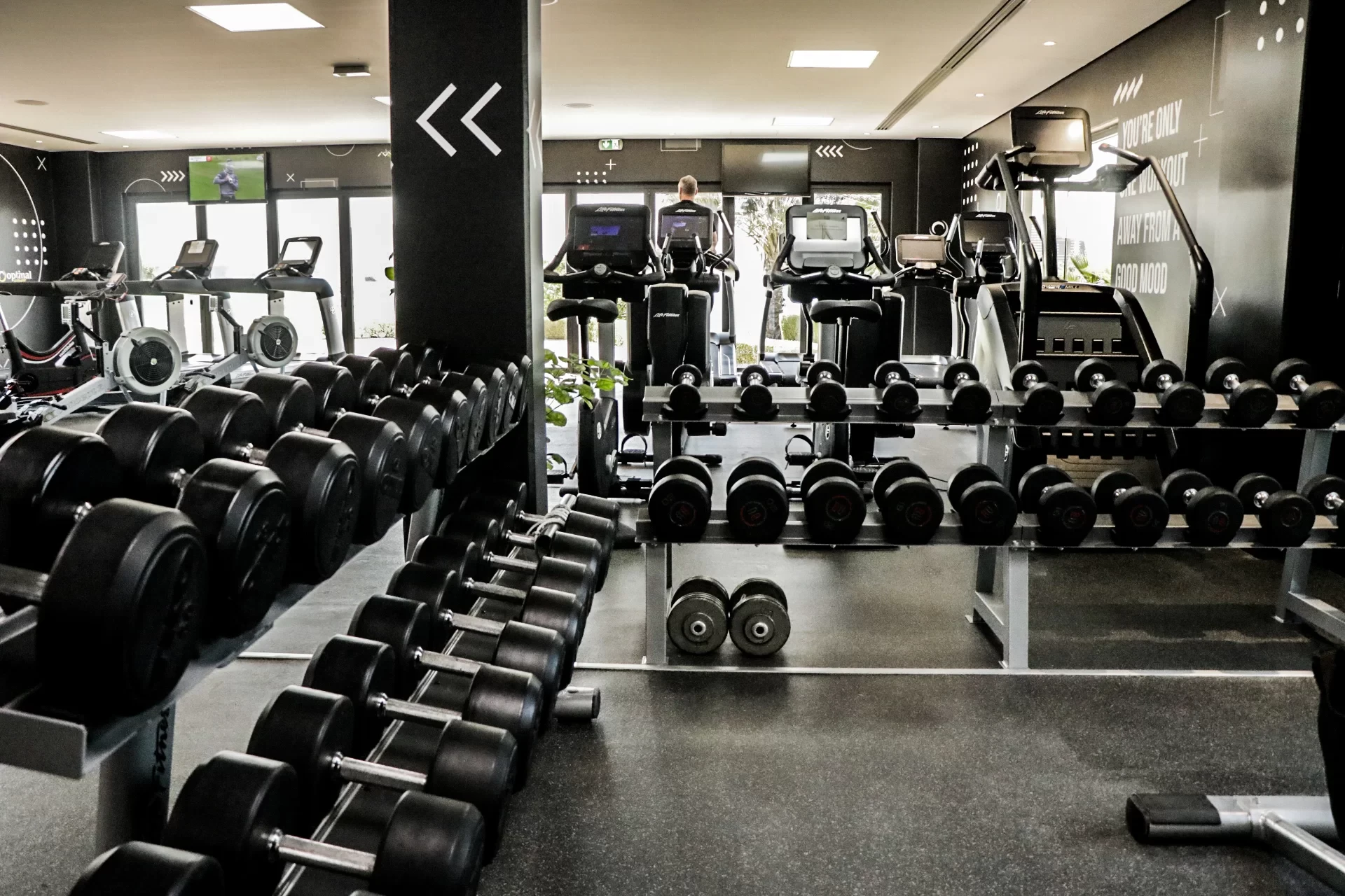 Gym with weights and treadmills, Dubai Creek Golf & Yacht Club.