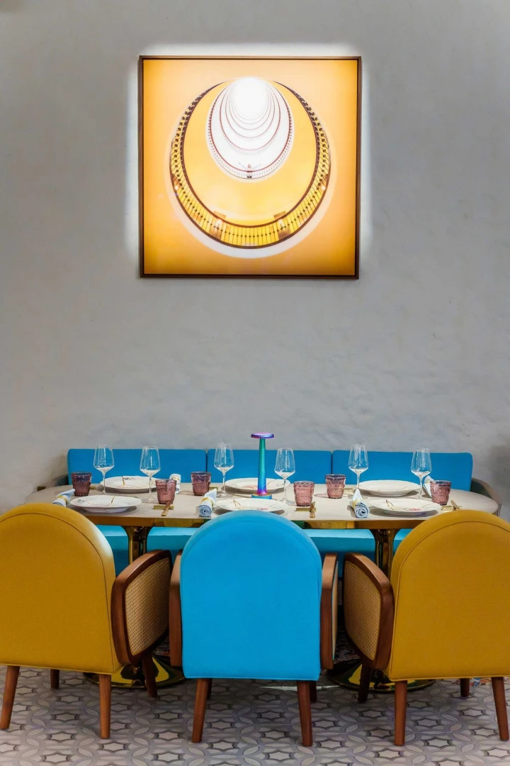 Colorful dining setup at Gallery 7/40 Dubai.