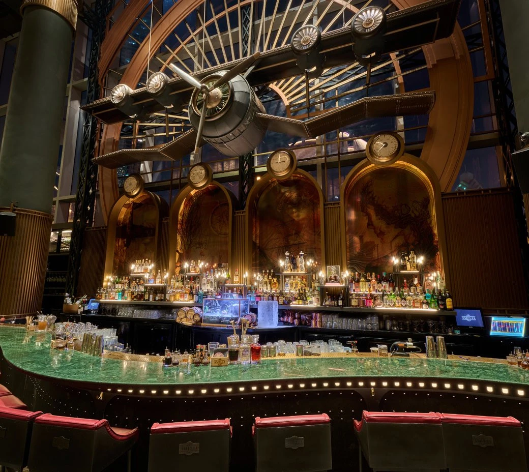 Amelia Restaurant & Lounge bar with airplane decor, Dubai.