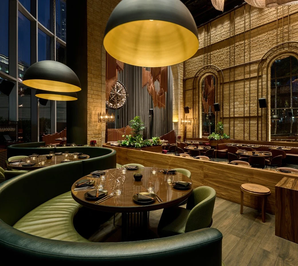 Elegant dining area at Amelia Restaurant & Lounge, Dubai.