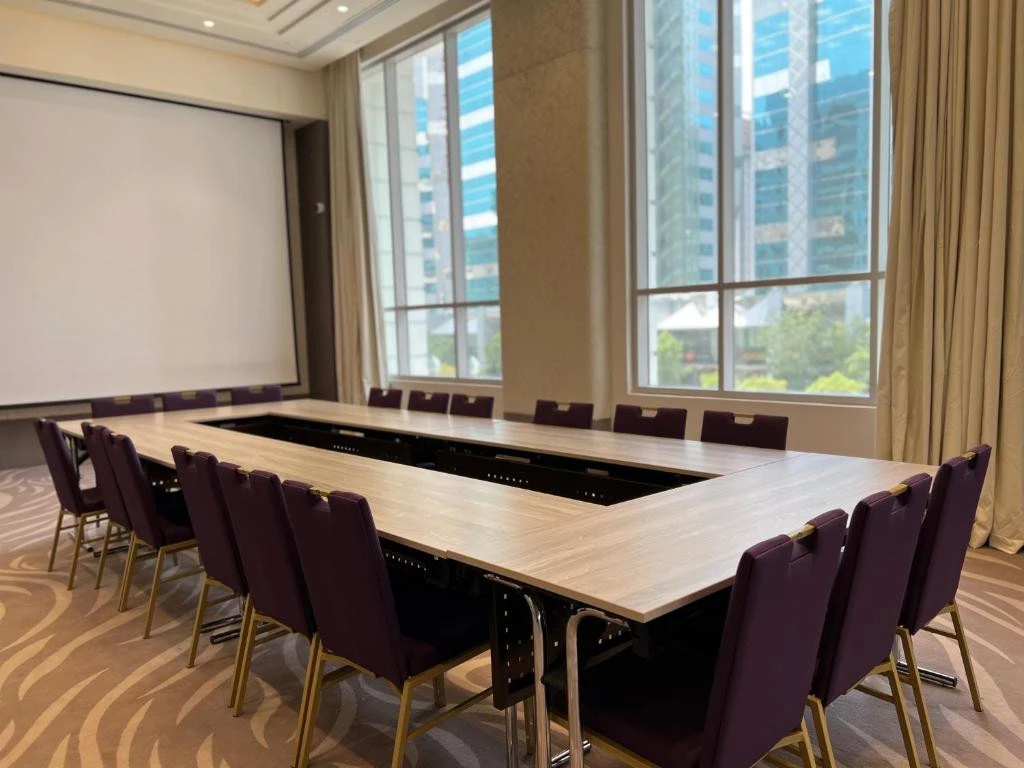 Conference room with tables and chairs, Khalidia Palace Hotel Dubai.