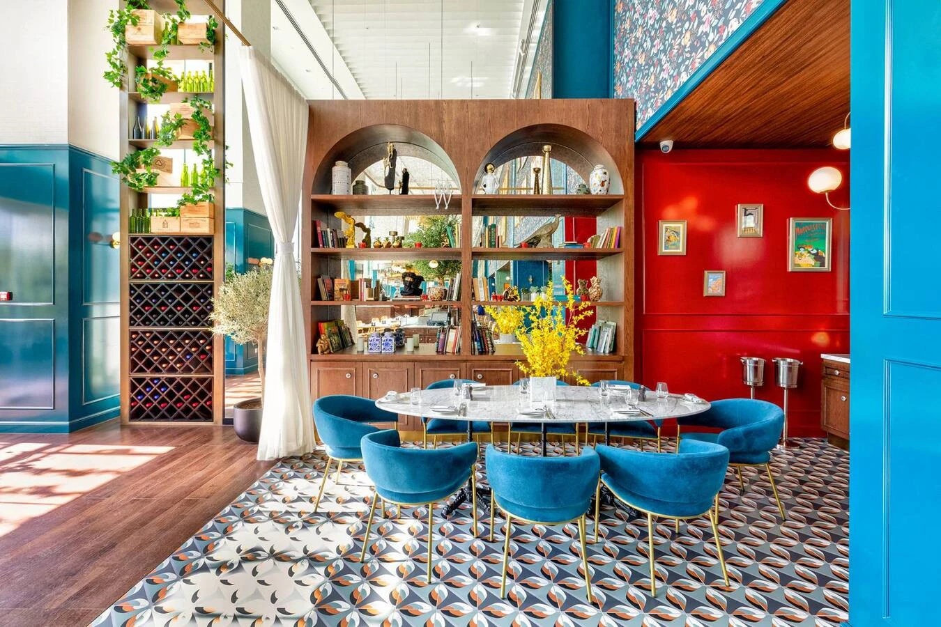 Elegant dining area at Couqley French Brasserie Downtown, Dubai.