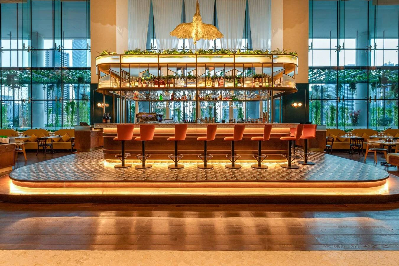 Elegant bar at Couqley French Brasserie Downtown, Dubai.