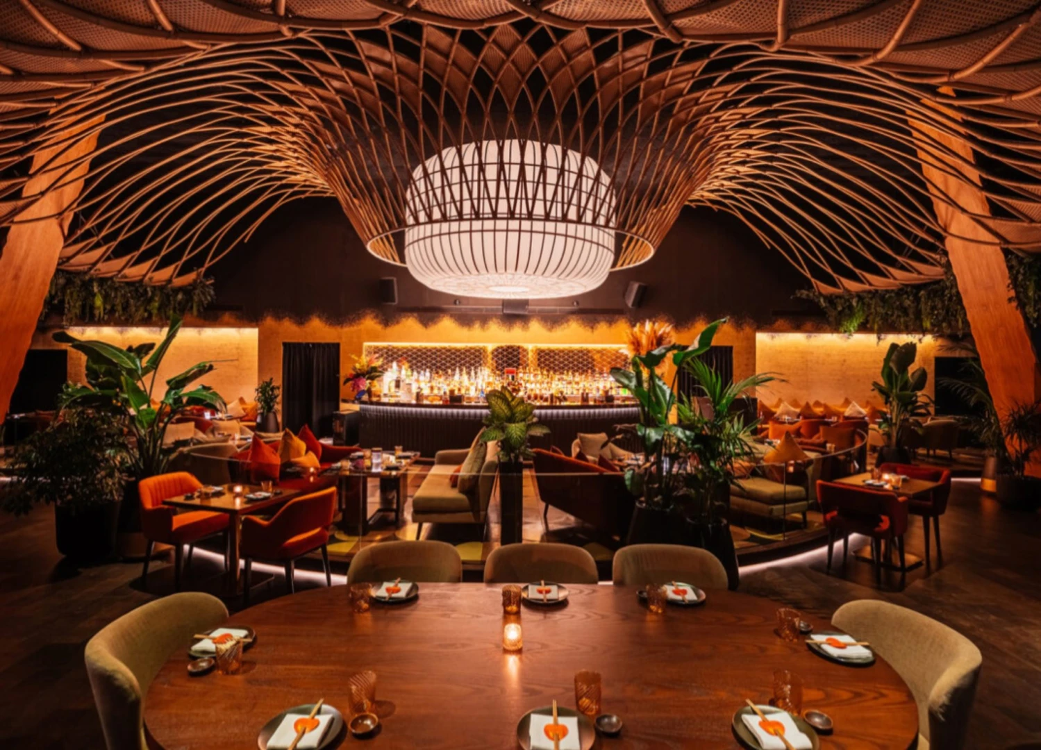 Elegant interior of Sushisamba Dubai with modern decor and seating.