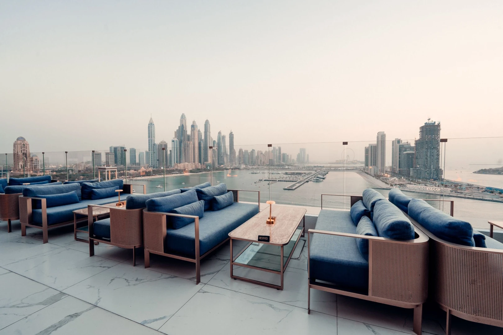 Rooftop lounge with Dubai skyline view at The Penthouse Dubai.