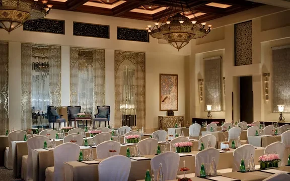 Luxurious ballroom with ornate chandeliers at One&Only Royal Mirage, Dubai.