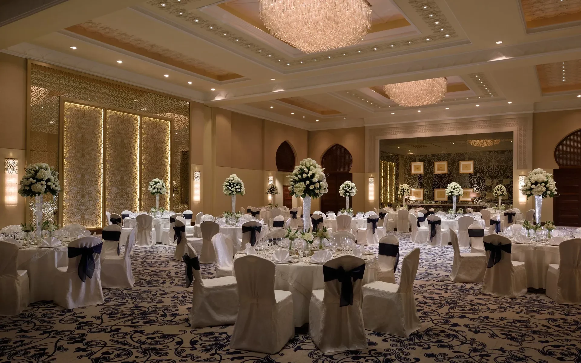 Elegant ballroom setup at One&Only Royal Mirage, Dubai.
