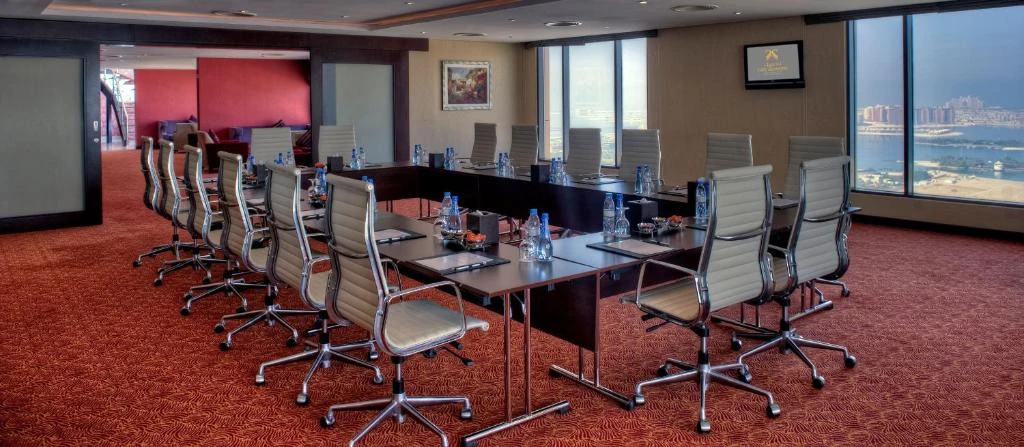 Conference room at Two Seasons Hotel & Apartments Dubai with city view.