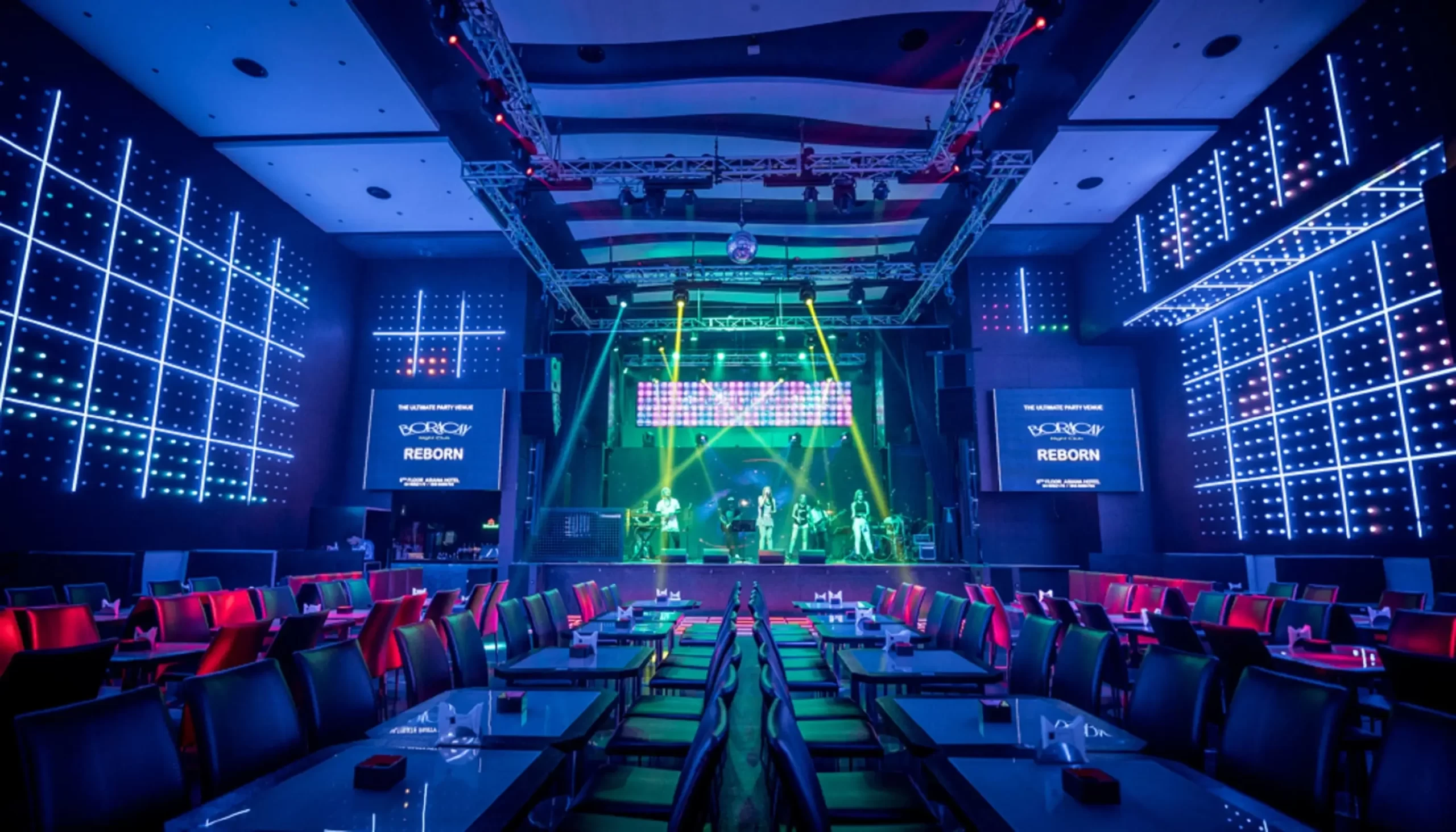 Boracay Night Club in Dubai with vibrant stage and seating.