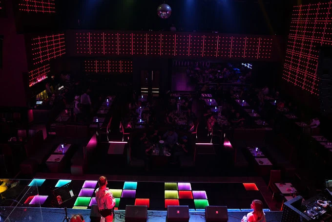 Colorful dance floor at Boracay Night Club, Dubai.