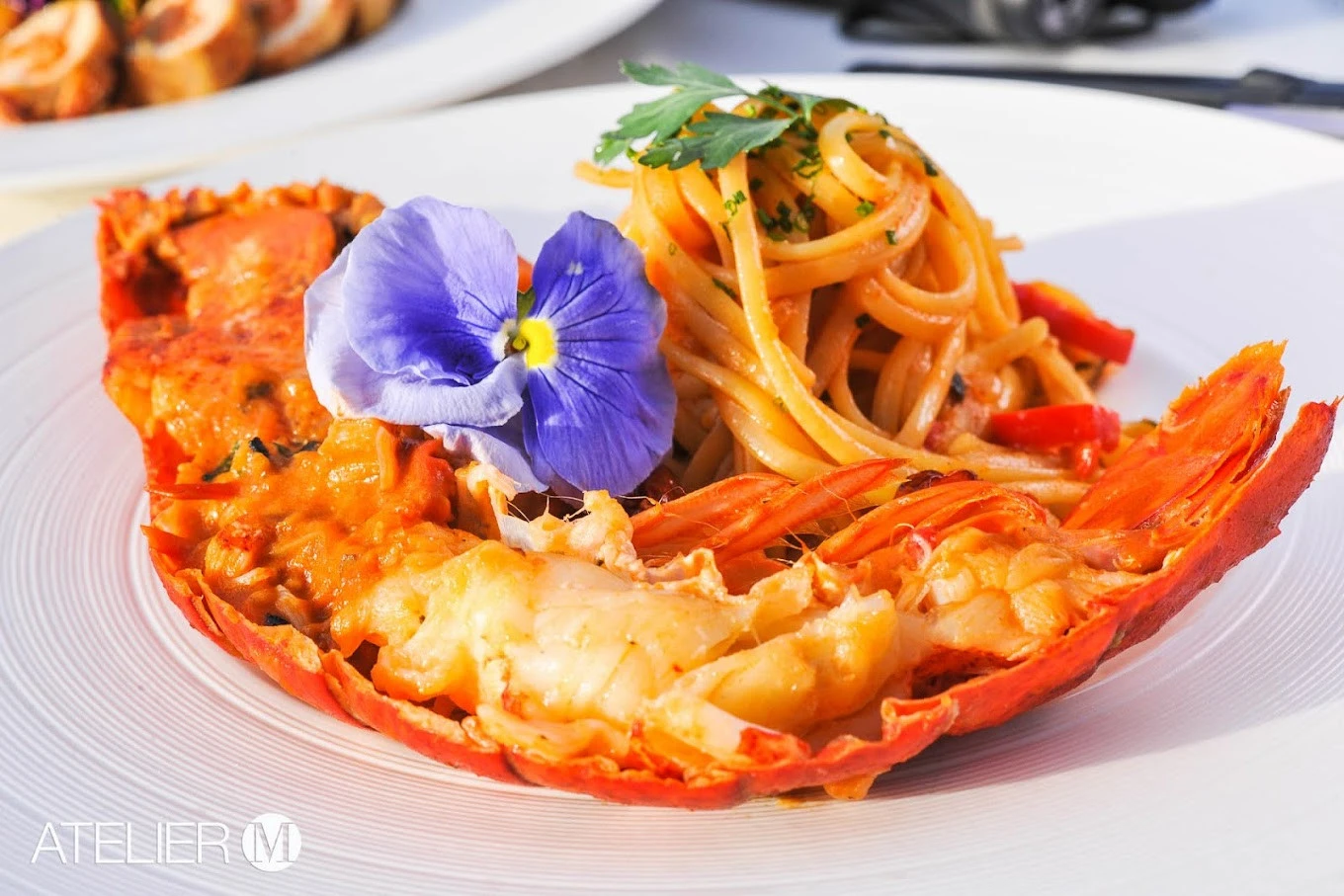 Lobster and pasta dish at Atelier M, Dubai.