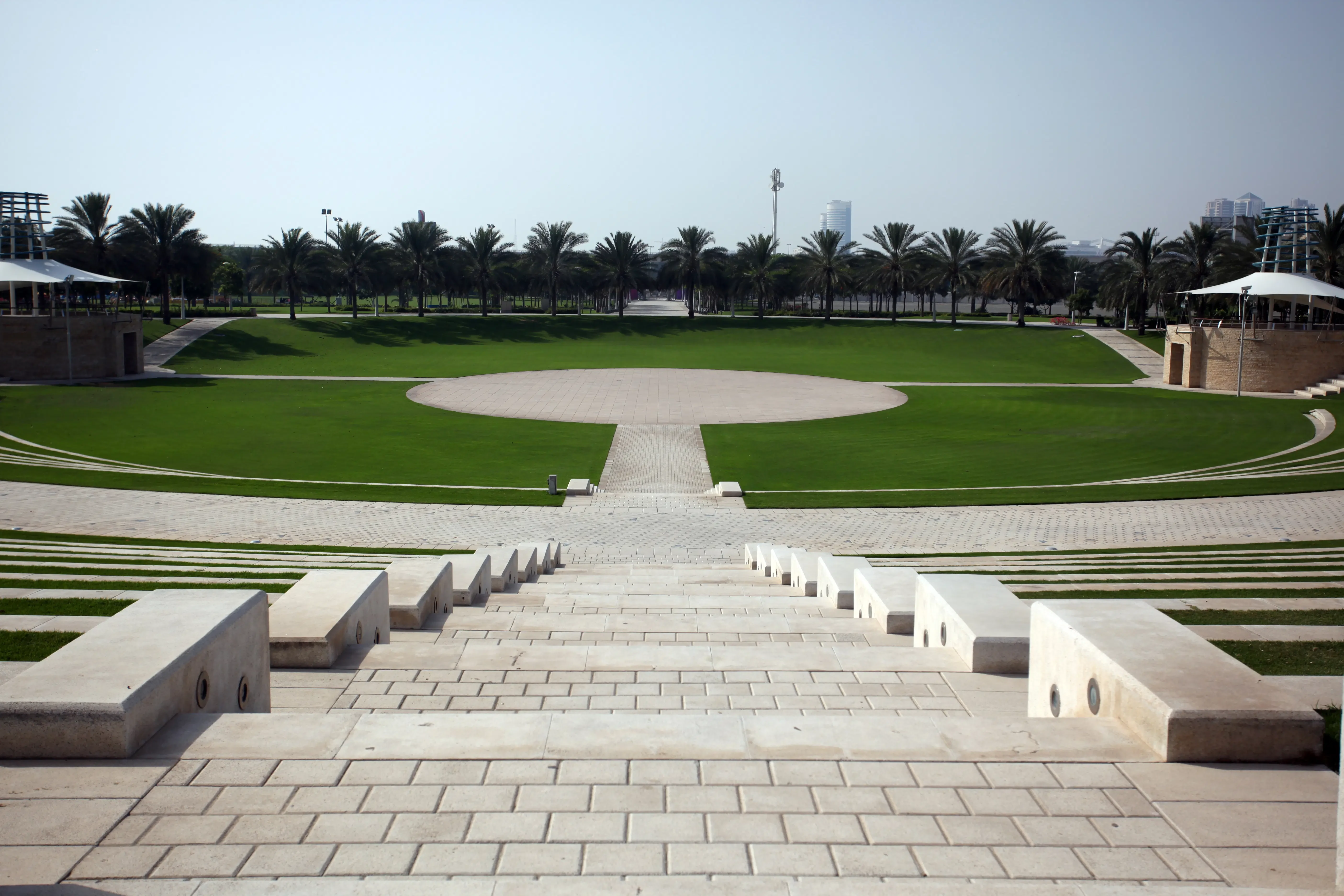 Zabeel Park amphitheater with palm trees, Dubai.