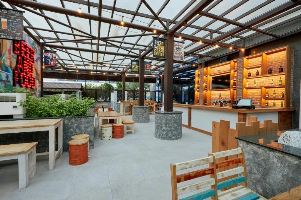 Citymax Hotel Business Bay bar area with seating, Dubai.