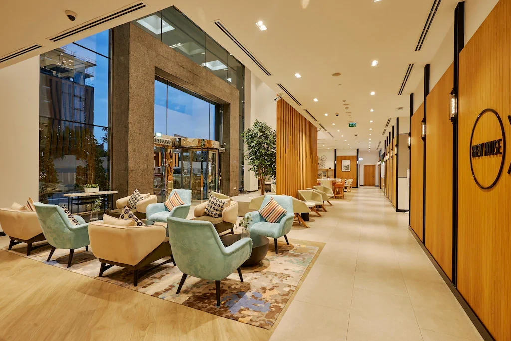 Modern lobby at Citymax Hotel Business Bay, Dubai with seating area.