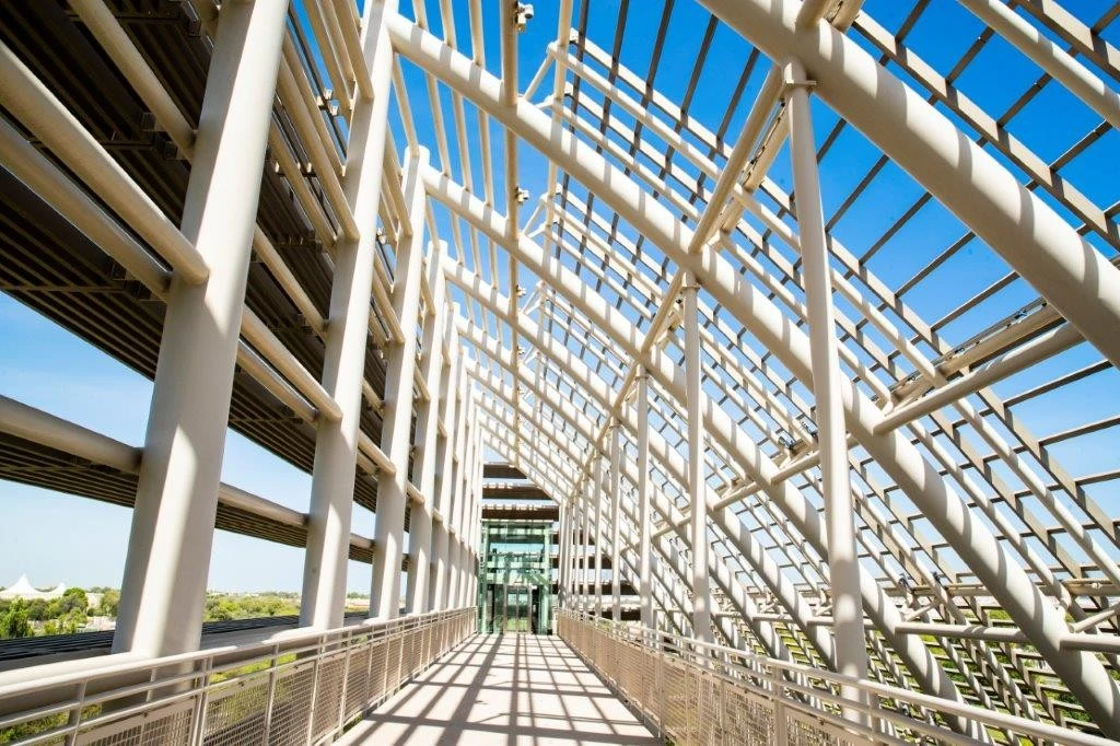 Modern walkway structure at Umm Al Emarat Park, Abu Dhabi.