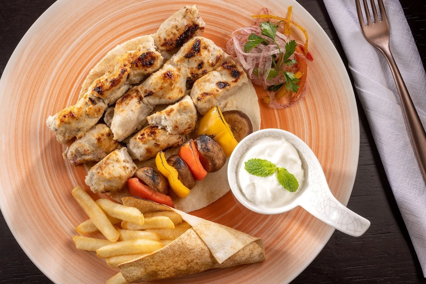 Grilled chicken platter at La Sirene Restaurant, Dubai.