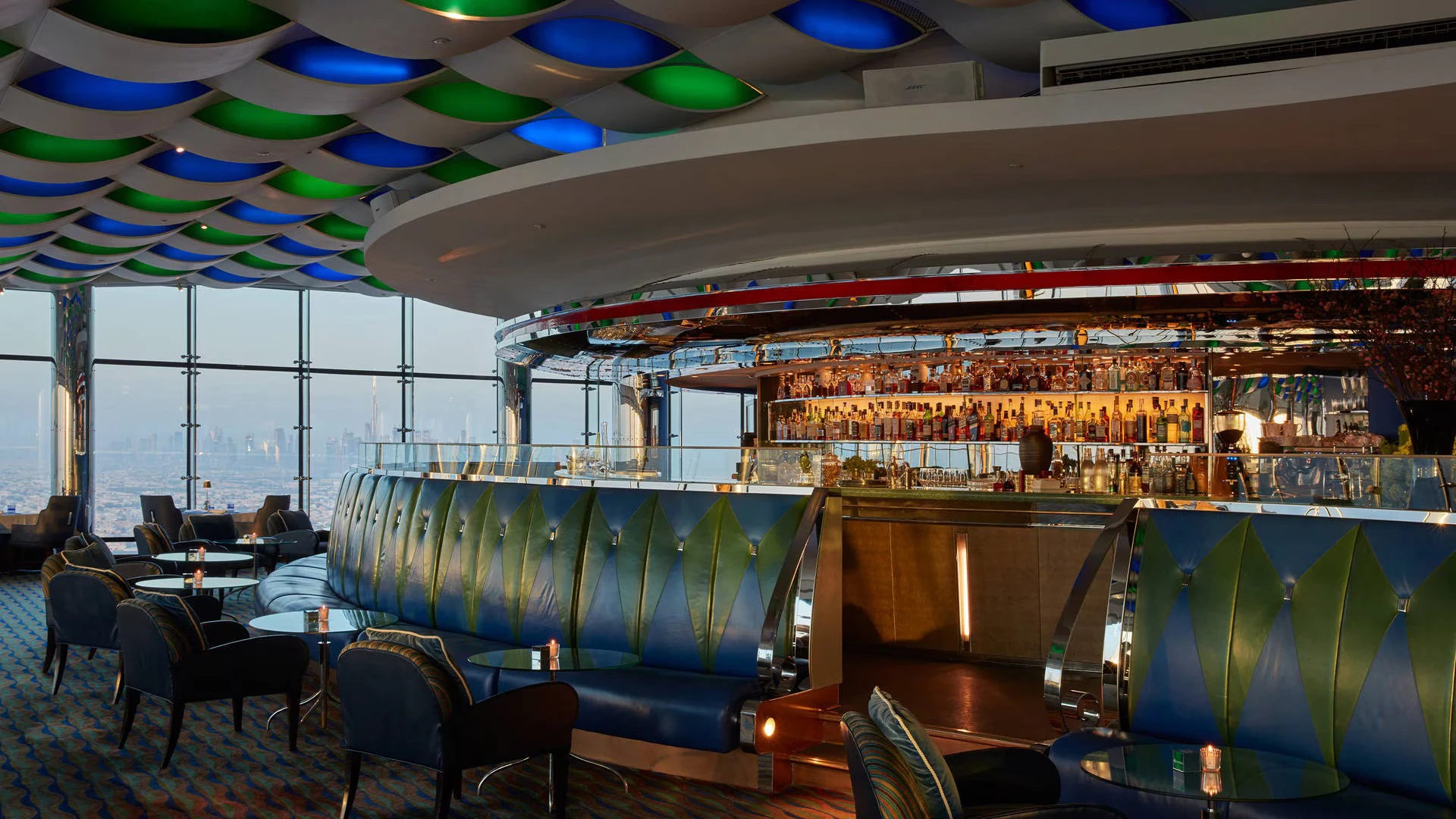 Luxurious Al Muntaha bar and seating area in Dubai.