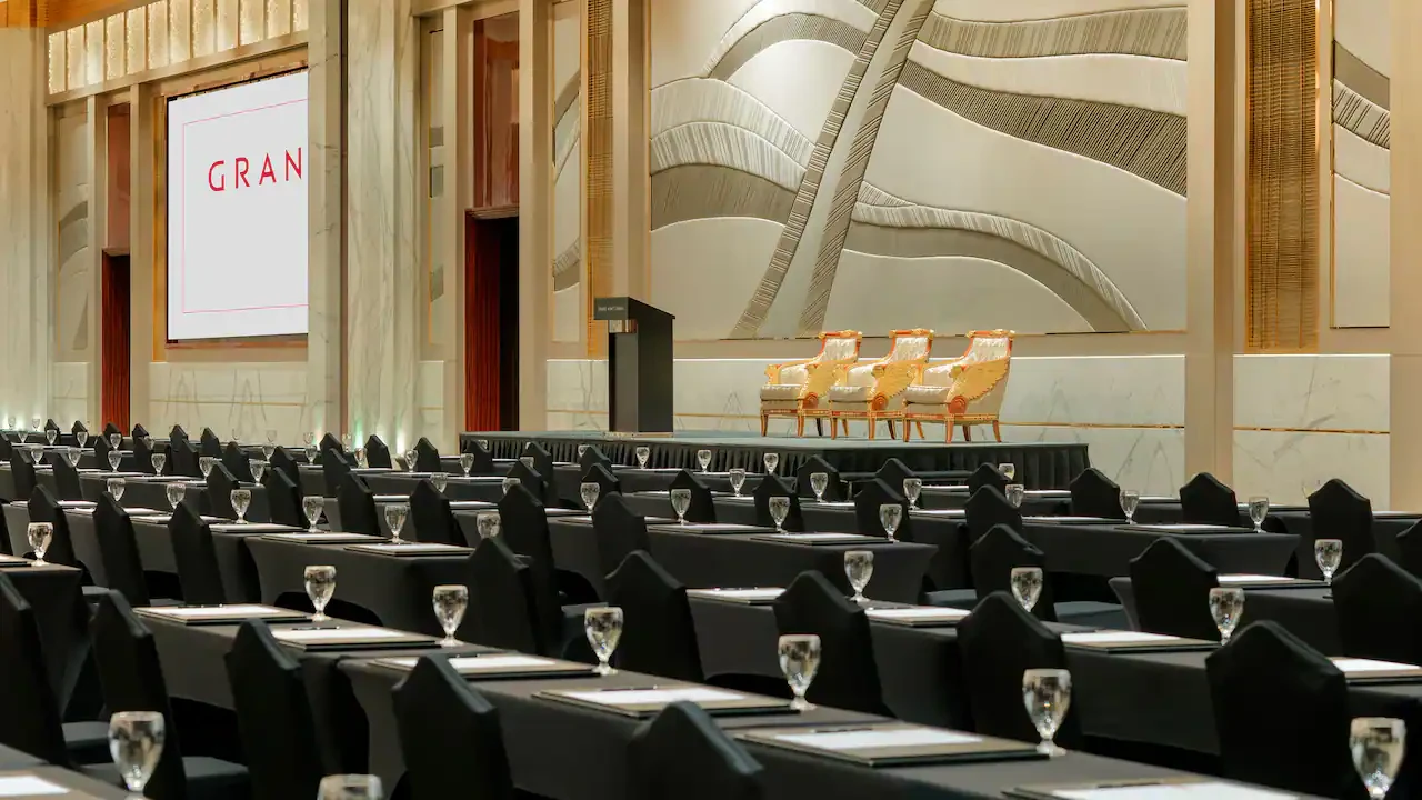 Grand Hyatt Dubai ballroom setup with stage and seating